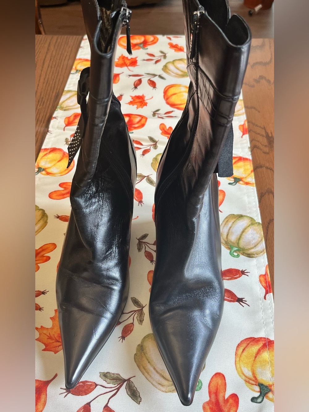 Zara Black Leather Pointed Booties with Side Zip